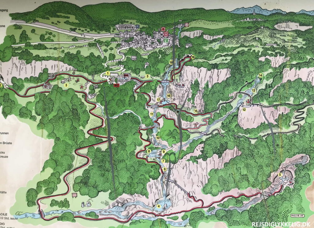 Vandfaldsparken Parco delle Cascate ved Gardasøen - Kort over ruter - Rejs Dig Lykkelig