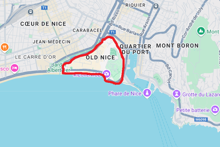 Udforsk Den Gamle Bydel i Nice - Kort over området - Rejs Dig Lykkelig